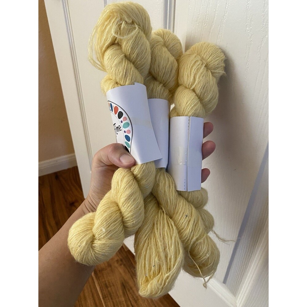 3 Skein Yarn Yellow Wool Sequins 140g Total #324